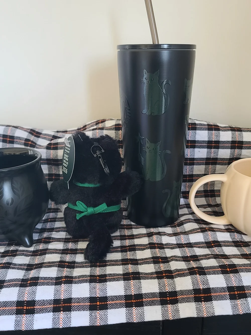 Starbucks Black Cat Stainless Steel Tumbler with Plush Bear